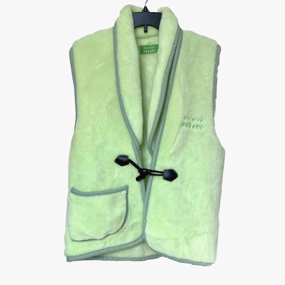 Hiromichi Nakano Vest Womens Unisex Lg Neon Lime Green Cozy Quirky Eclectic Rave